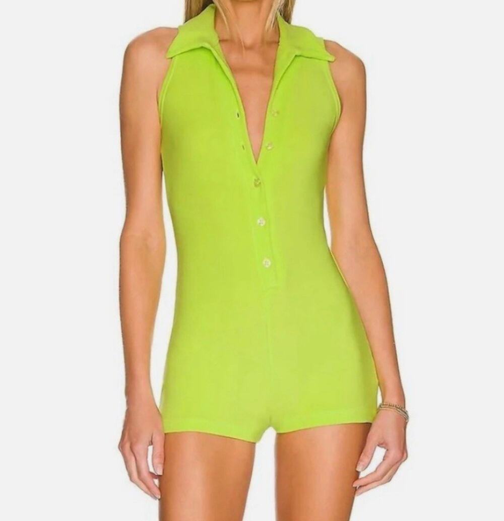 NEW Frankies Bikinis Jane Terry Cloth Romper Siren GREEN JUMPSUIT Medium Ae26